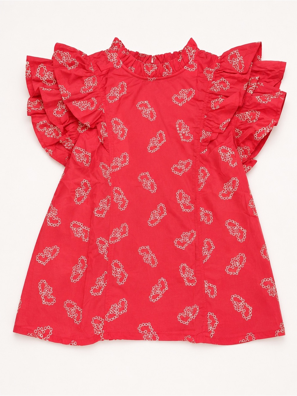 NWT Umgee Coral Heart Embroidered Ruffle Sleeve Cotton Blouse L